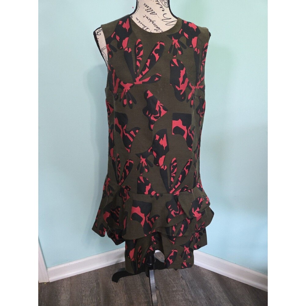 Banana Republic Army Green Multi-Color 3 Tiered Ruffle Dress 8 petite
